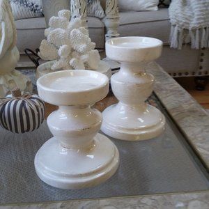 FARMHOUSE White PILLAR RISERS Candle HOLDERS